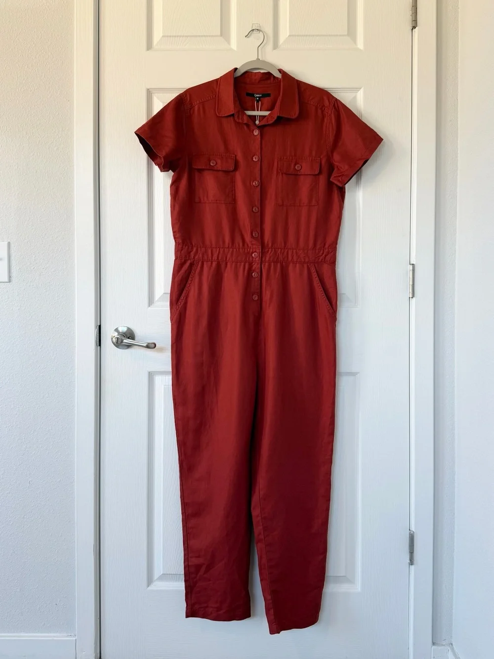 Quince Cotton Linen Twill Coverall Jumpsuit in Rust Red NWT